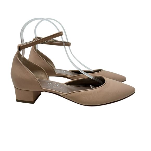 Agl D'Orsay Pumps Leather Low Heels Neutral Beige Size 36.5 US 6.5 - Picture 7 of 15